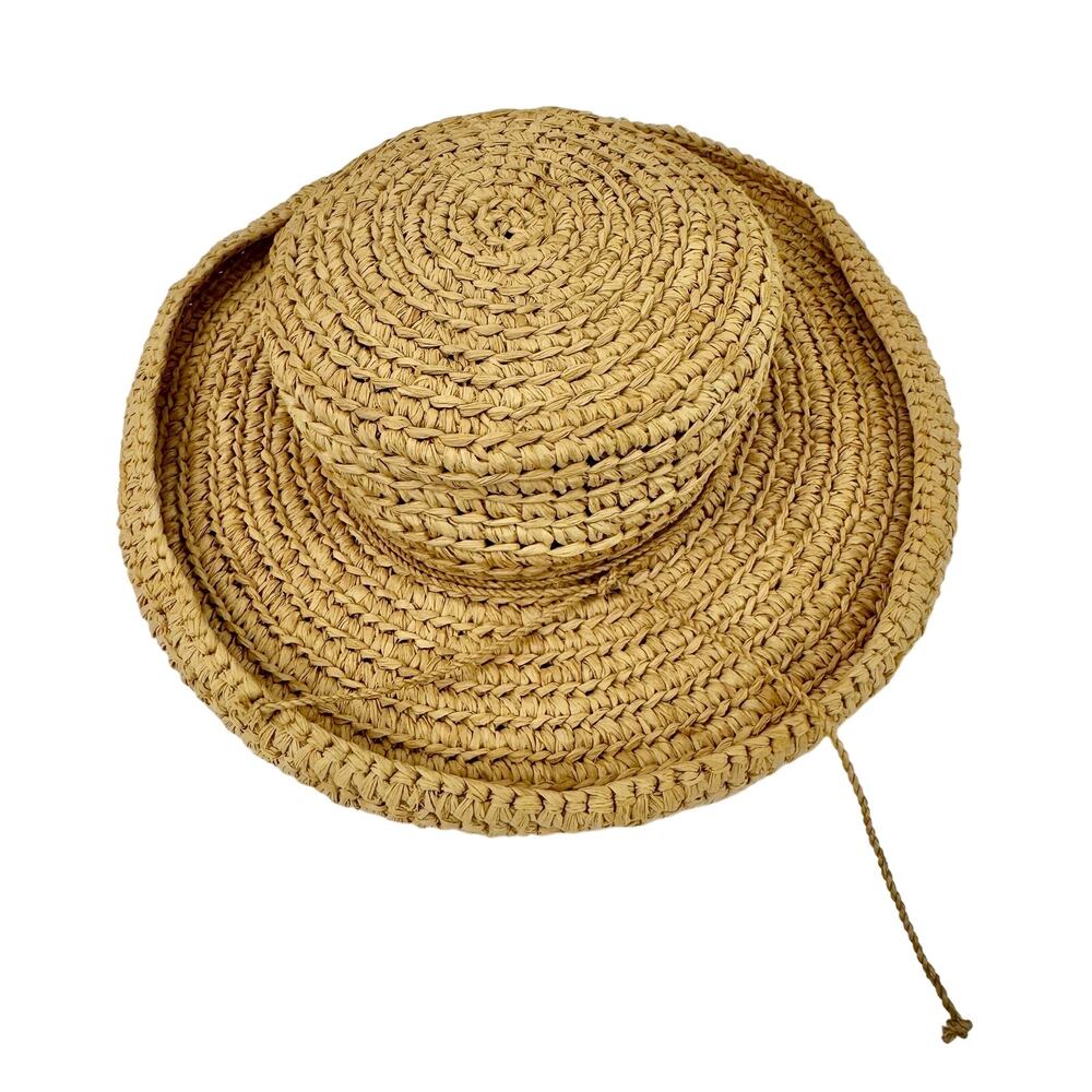 Helen Kaminski Australia Raffia Hat Rolled Brim Tan Woven OS